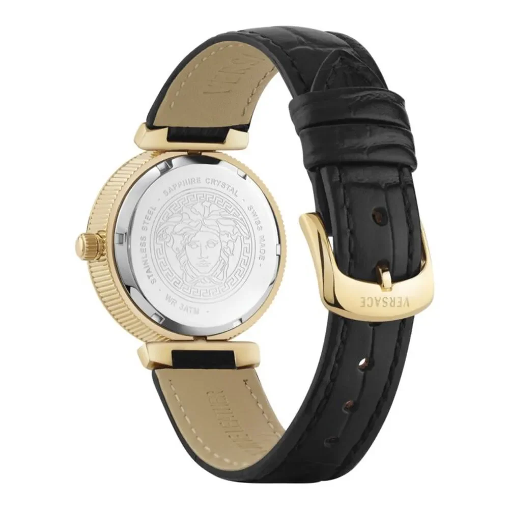 Versace Daphnis Leather Watch Gold Womens
